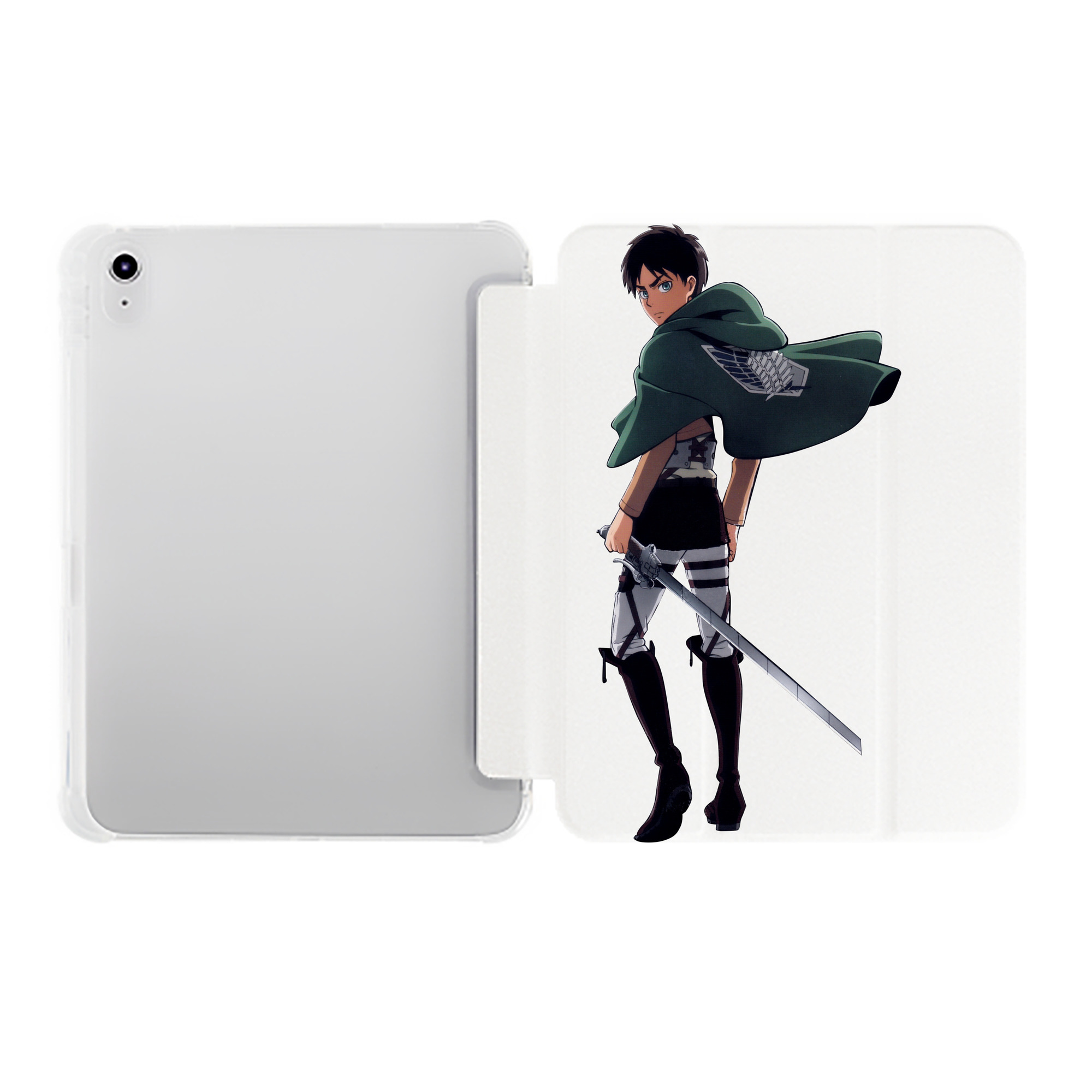 （画像用） 進撃の巨人 エレン･イェーガー Attack on Titan Eren Jäger IPad ケース ペン収納付き 三つ折りスタンド PUレザー×シリコン 対応機種9.5/10.5/10.9インチ